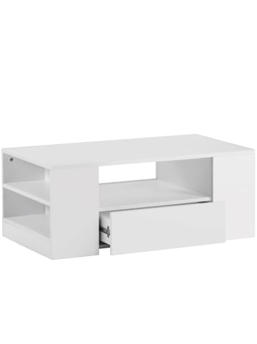 ABRIHOME Couchtisch in Hochglanz Weiß mit 2 Schubladen und 2 Regalen
