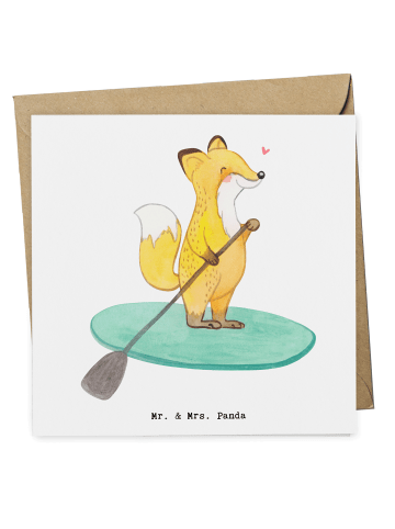 Mr. & Mrs. Panda Grußkarte Fuchs Stand Up Paddling ohne Spruch in Weiß