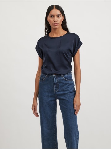 Vila Satin Blusen T-Shirt Kurzarm Basic Top Glänzend VIELLETTE in Navy