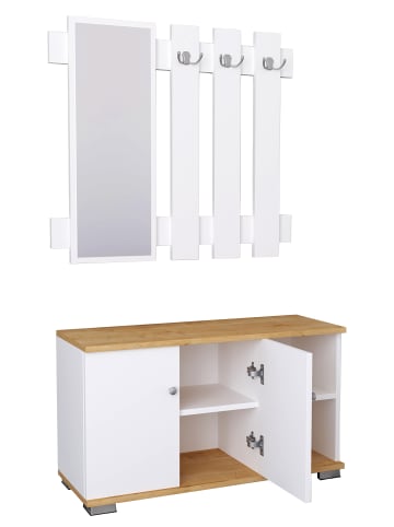 VCM  2-tlg. Garderobe Dielenmöbel Gados XL in Weiß / Honig-Eiche