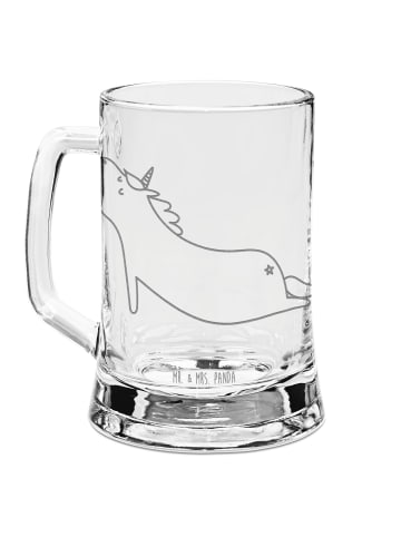 Mr. & Mrs. Panda Gravur Bierkrug Einhorn Yoga ohne Spruch in Transparent