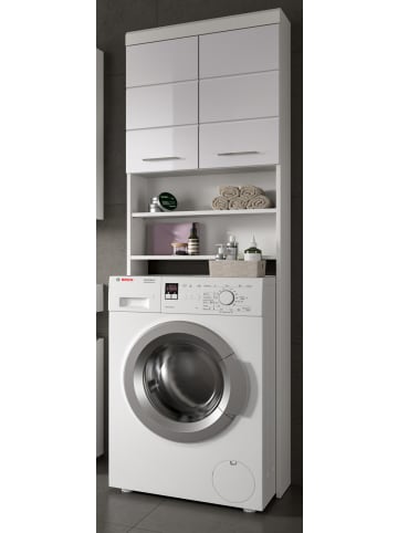 Inn.Furn Waschmaschinenschrank weiß Hochglanz 63 x 191 cm, Überbau mit 6 Fächern