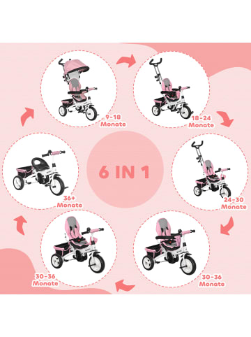HOMCOM 6-in-1 Dreirad in Rosa 95L x 50B x 106H cm