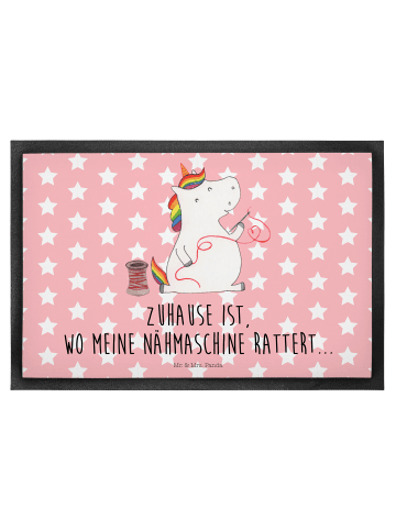 Mr. & Mrs. Panda Fußabtreter Einhorn Näherin mit Spruch in Rot Pastell