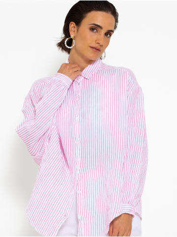 SASSYCLASSY Ultra Oversize Musselin Bluse in Pink, Weiß