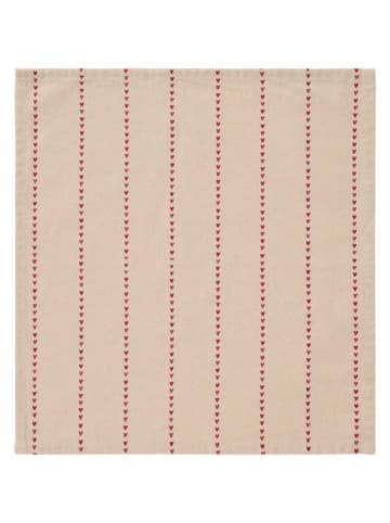 IB Laursen Stoffserviette VALENTINA Natur Rote HERZEN Linien