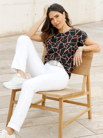 Sieh an! Kurzarm-Shirt in schwarz-papaya-bedruckt