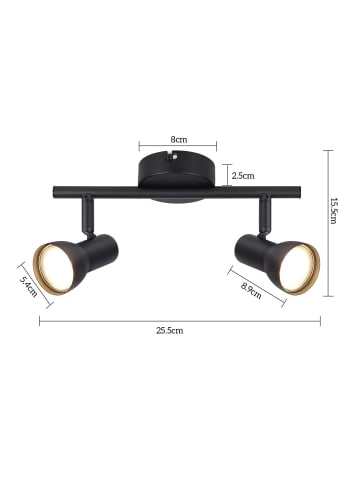 ZMH Deckenleuchte in Schwarz 2-flammige GU10 Modern Metall Flurlampe