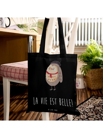 Mr. & Mrs. Panda Tragetasche Eule Frankreich mit Spruch in Schwarz
