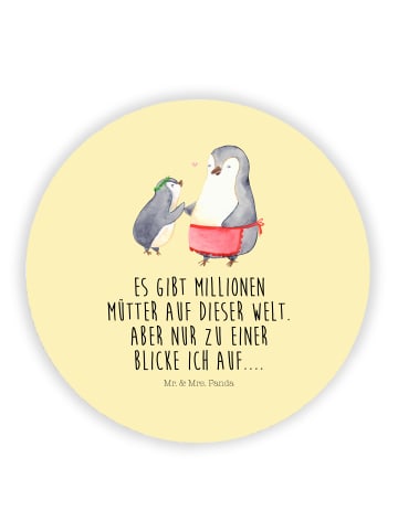 Mr. & Mrs. Panda Rund Magnet Pinguin mit Kind mit Spruch in Gelb Pastell