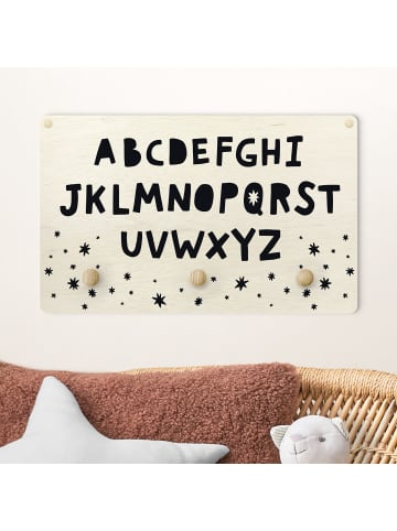 WALLART Kindergarderobe Holz - Großes Alphabet mit Sternen Schwarz in Schwarz