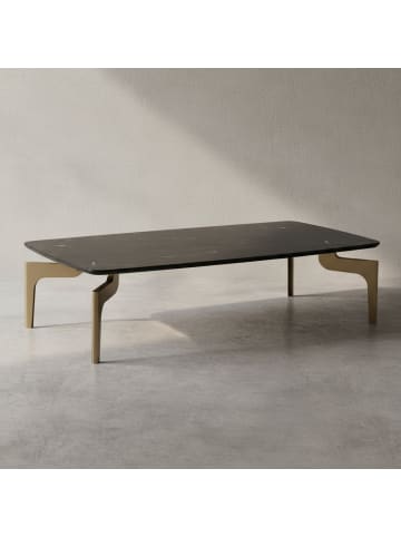 KADIMA DESIGN Couchtisch 120x60x30,5 cm mit Hochglanz Marmor Optik / Gold,