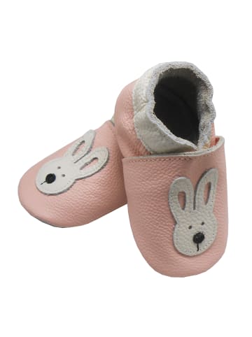 Bemesu Rosa Baby-Leder-Laufschuhe, komfortabel mit rutschfester Sohle - mit Hasenmotiv