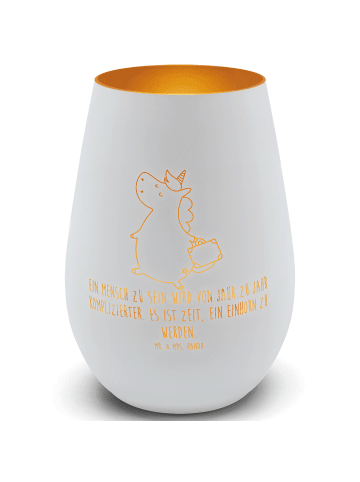 Mr. & Mrs. Panda Glas Windlicht Einhorn Koffer mit Spruch in Weiß