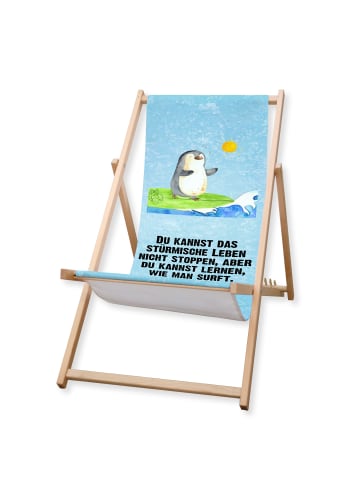 Mr. & Mrs. Panda Gartenliege Pinguin Surfer mit Spruch in Eisblau