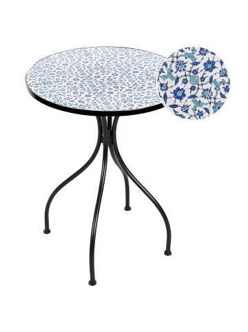 Beliani Outdoor Bistrotisch CHAPECO in Schwarz/Blau/Weiß - (W) 60 x (H) 75 x (L) 60 cm