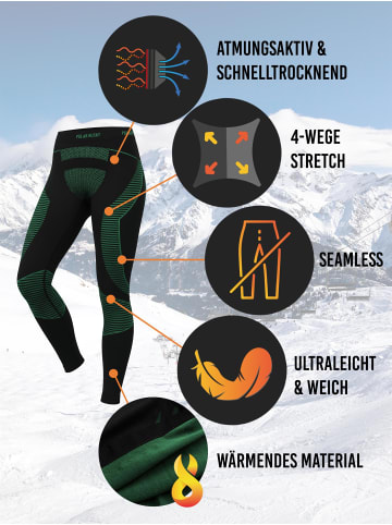 normani 2 x Thermounterhose Lange Skiunterwäsche für Damen in Grün/Schwarz