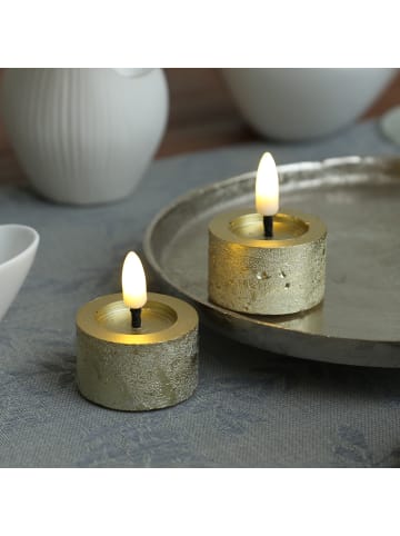 MARELIDA 2x LED Teelichter Lina Rustik Optik Echtwachs D: 4,4cm in gold