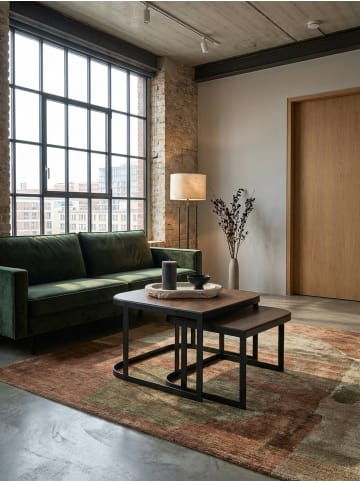 KADIMA DESIGN Couchtisch Dunkel 2er-Set | Mango Massiv, Metall-Gestell, Industrial in Schwarz