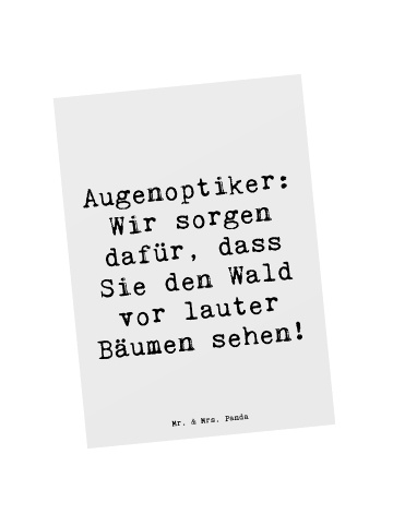 Mr. & Mrs. Panda Postkarte Spruch Augenoptiker Klarblick mit Spruch in Weiß