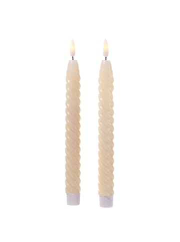 MARELIDA LED Stabkerzen TWIST Echtwachs gedreht flackernd H: 25cm in creme