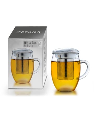 3-tlg. Set: Teeglas "All in One"400ml mit Edelstahlsieb und Glasdeckel