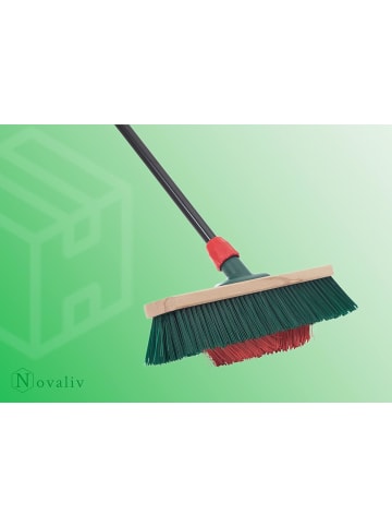 Novaliv 1x Besen mit V-Beborstung Set 40 cm Elaston grün/rot | Besen mit Teles in Rot
