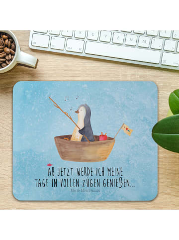 Mr. & Mrs. Panda Mauspad Pinguin Angelboot mit Spruch in Eisblau