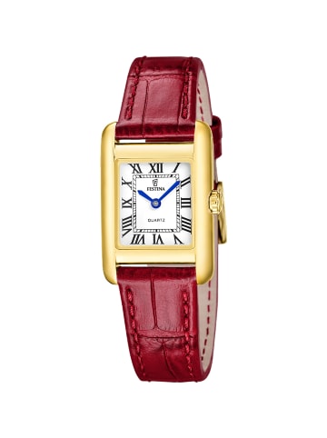Festina Damenuhr Quarz Rechteckig Rot/Goldfarben