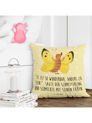 Mr. & Mrs. Panda Kissen Schmetterling Zitronenfalter mit Spruch in Gelb Pastell