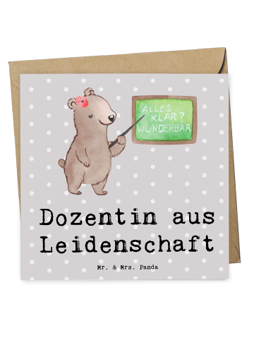 Mr. & Mrs. Panda Einladungskarte Dozentin Leidenschaft mit Spruch in Grau Pastell