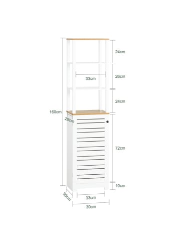 SoBuy Badezimmerschrank in Reinweiß - (W) 30 x (H) 160 x (L) 39 cm
