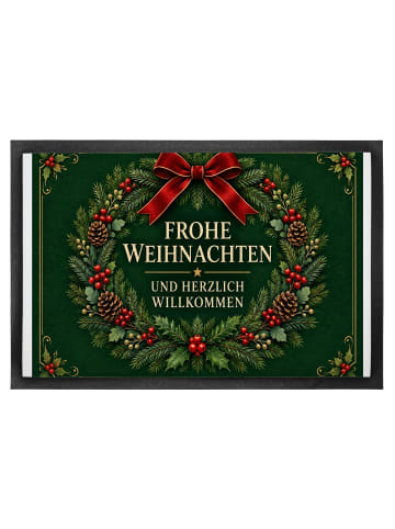 Mr. & Mrs. Panda Schmutzmatte Weihnachtskranz festlich Design mi... in Weiß