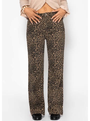 SASSYCLASSY Wide Leg Jeans mit hohem Bund in Leo-Print in Braun