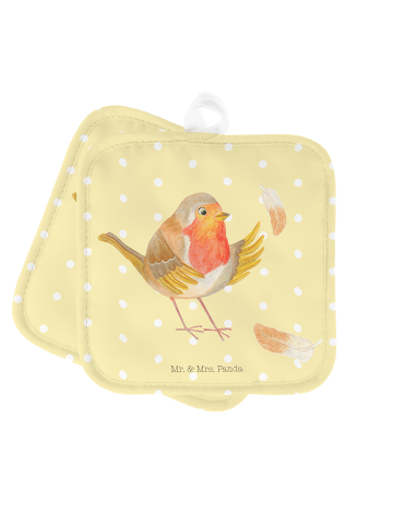 Mr. & Mrs. Panda Topfuntersetzer Rotkehlchen Federn ohne Spruch in Gelb Pastell