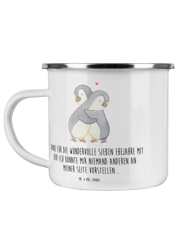 Mr. & Mrs. Panda Camping Emaille Tasse 7. Hochzeitstag Kupferhoc... in Transparent