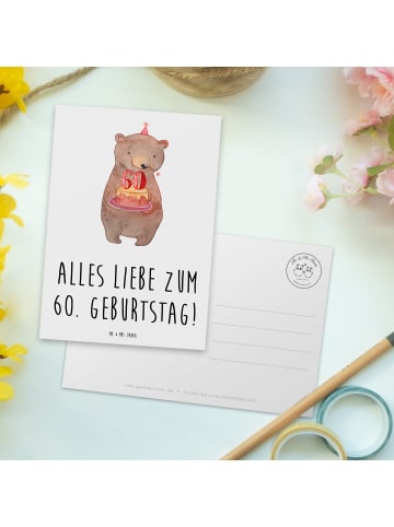 Mr. & Mrs. Panda Postkarte Bär Torte 60. Geburtstag mit Spruch in Weiß