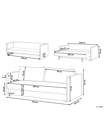 Beliani 3-Sitzer Sofa EKSJO in Gelb - (W) 220 x (H) 87 x (L) 102 cm