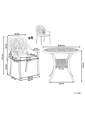 Beliani 5-tlg Gartentisch Set ANCONA in Weiß/Grün