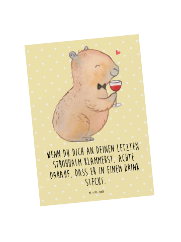 Mr. & Mrs. Panda bildkarte Capybara Wein mit Spruch in Gelb Pastell