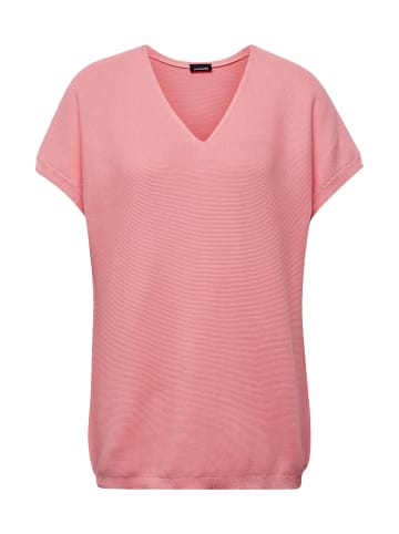 GOLDNER Pullover Baumwollpullover mit V-Ausschnitt und Halbarm in lachsrosa