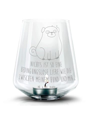 Mr. & Mrs. Panda Gravur Windlicht Mops mit Spruch in Transparent