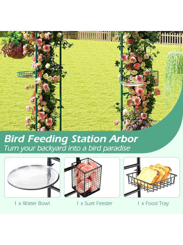 COSTWAY Rosenbogen Metall mit Vogelfutterstation 213 cm in Grün