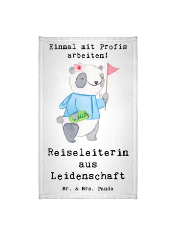Mr. & Mrs. Panda Handtuch Reiseleiterin Leidenschaft mit Spruch in Weiß