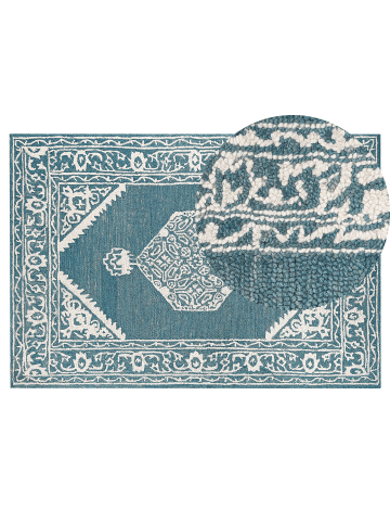 Beliani Kurzflor GEVAS in Blau/Weiß - (W) 140 x (H) 200 x (L) 200 cm