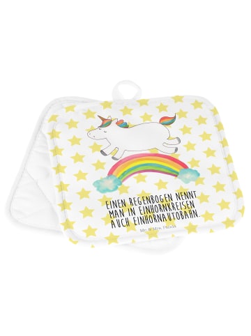 Mr. & Mrs. Panda Topfhalter Einhorn Regenbogen mit Spruch in Weiß