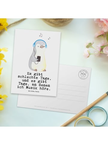 Mr. & Mrs. Panda Grußkarte Pinguin Musik hören mit Spruch in Weiß