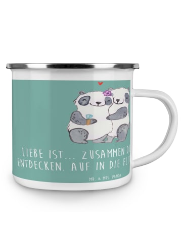 Mr. & Mrs. Panda Emaille Becher Liebe Flitterwochen mit Spruch in Meeresbrise