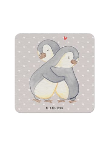 Mr. & Mrs. Panda Getränkeuntersetzer Pinguine Kuscheln ohne Spruch in Grau Pastell