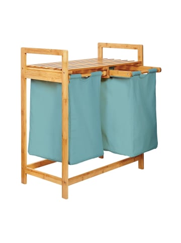 Lumaland Wäschekorb Bambus 73x64x33cm babyblau 2 Wäschesäcke Blau